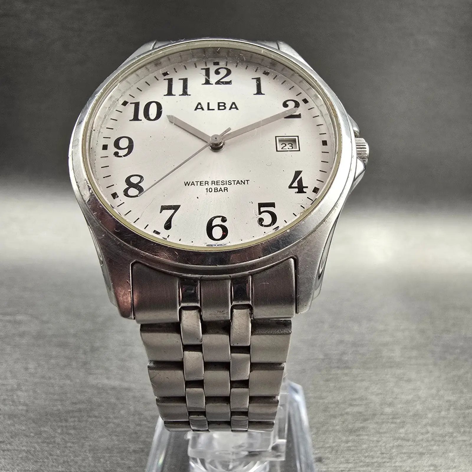 Seiko Alba Watch Men 36mm Silver Dial Silver Tone Date Round VX32-K007 New Batt5