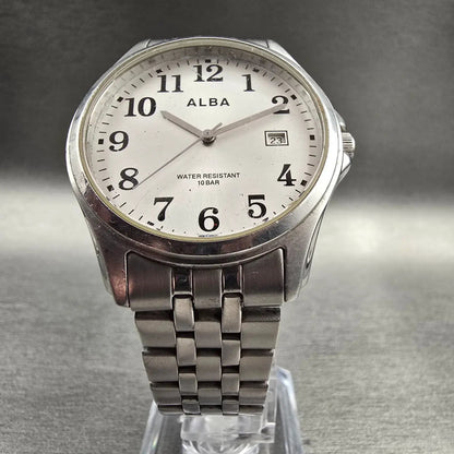 Seiko Alba Watch Men 36mm Silver Dial Silver Tone Date Round VX32-K007 New Batt5