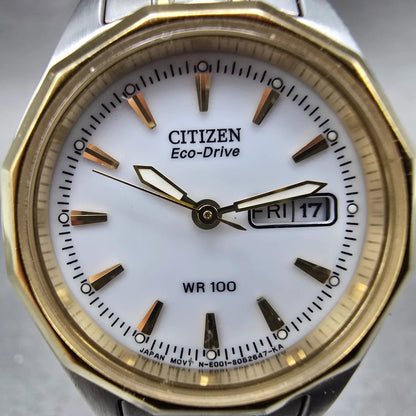 Citizen Eco-Drive Watch Women 26mm White Dial Two Tone Daydate E001-S053480 Runs1
