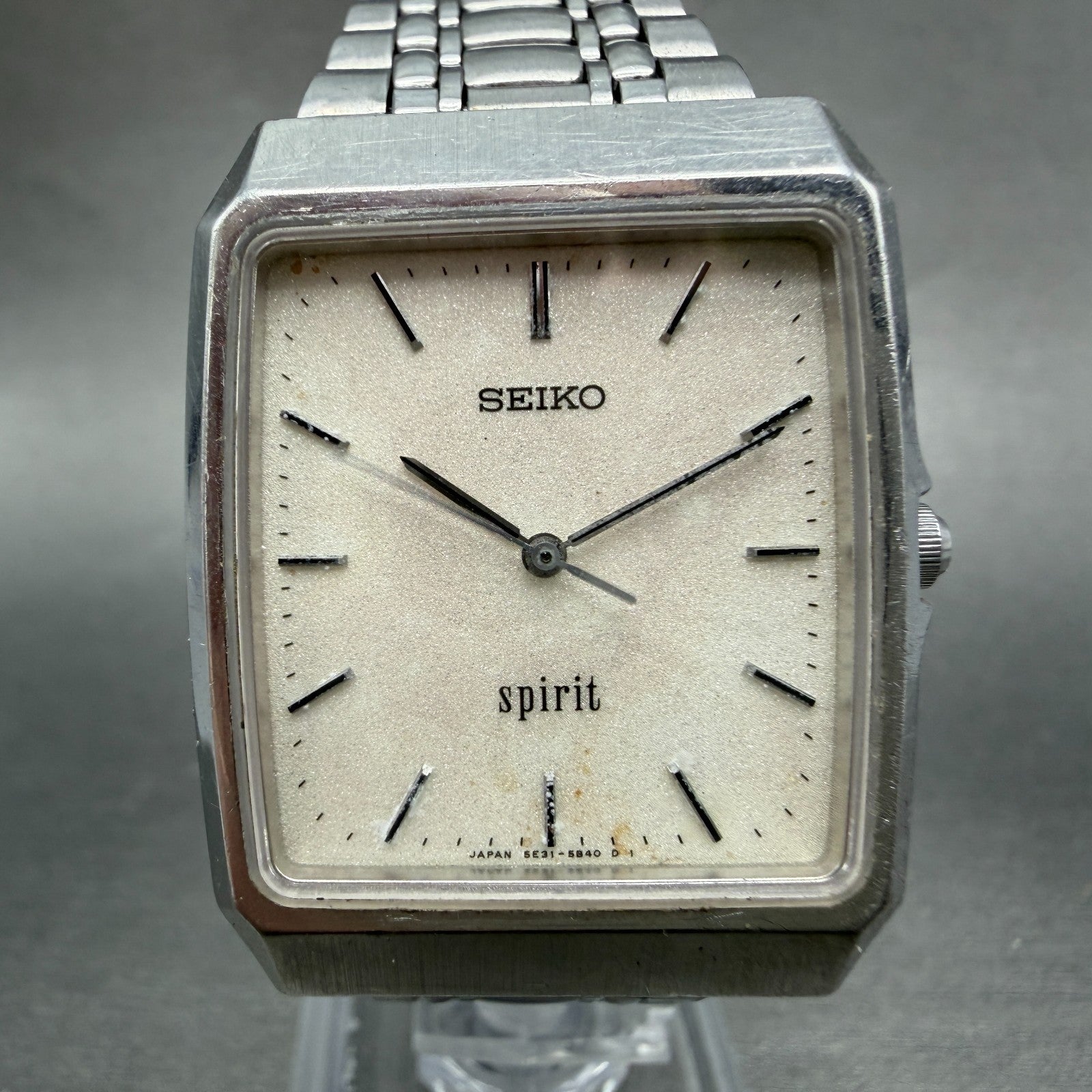 Seiko Spirit Tank Watch Men 29mm White Dial Silver Tone 5E31-5A70 New Battery0