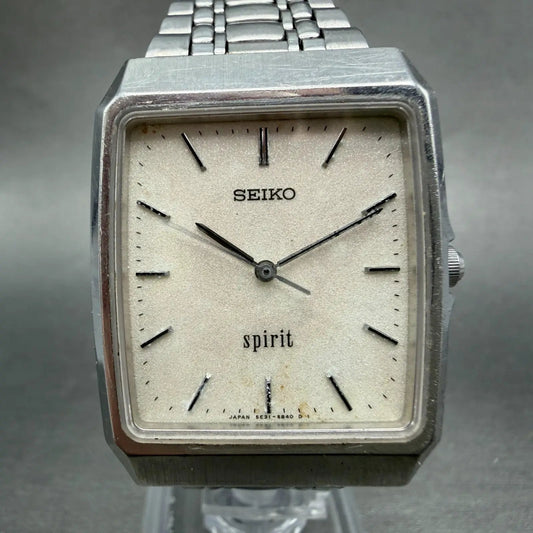 Seiko Spirit Tank Watch Men 29mm White Dial Silver Tone 5E31-5A70 New Battery0