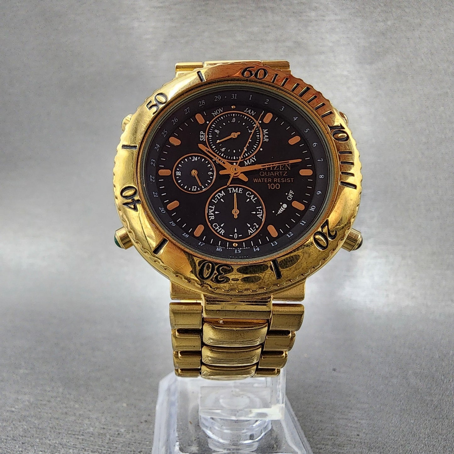 Citizen Chronograph Watch Men 39mm Black Dial Gold Tone 6850G80469 PARTS6