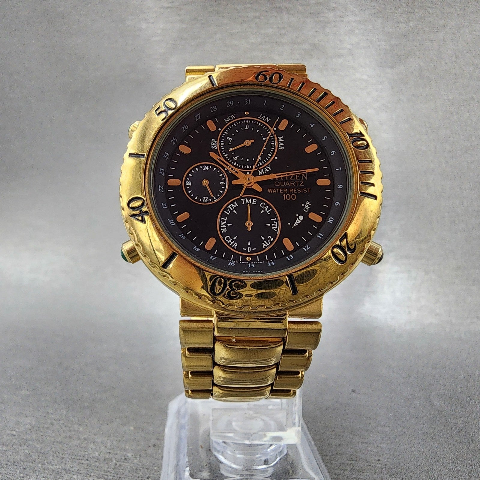 Citizen Chronograph Watch Men 39mm Black Dial Gold Tone 6850G80469 PARTS6
