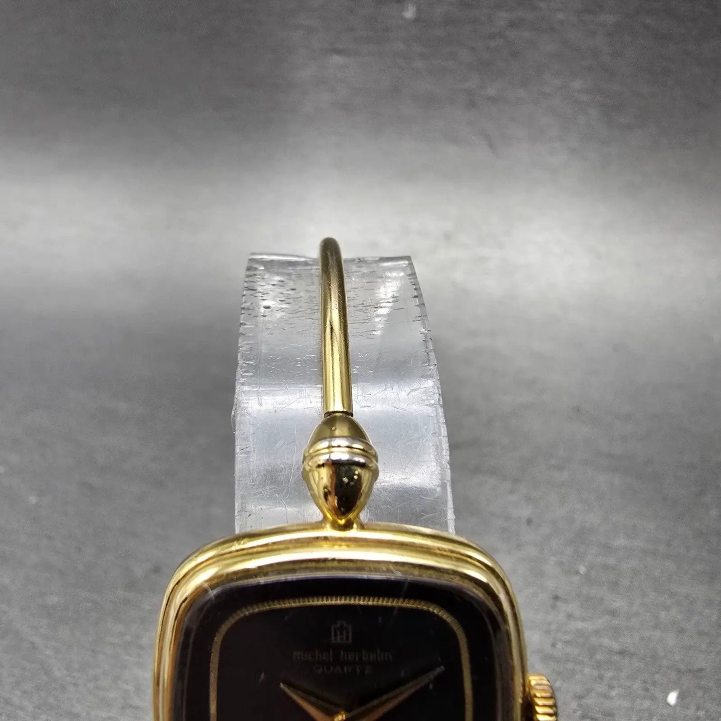 Michel Herbeln Watch Women 24mm Black Dial Gold Tone Square 9804 Vintage PARTS5