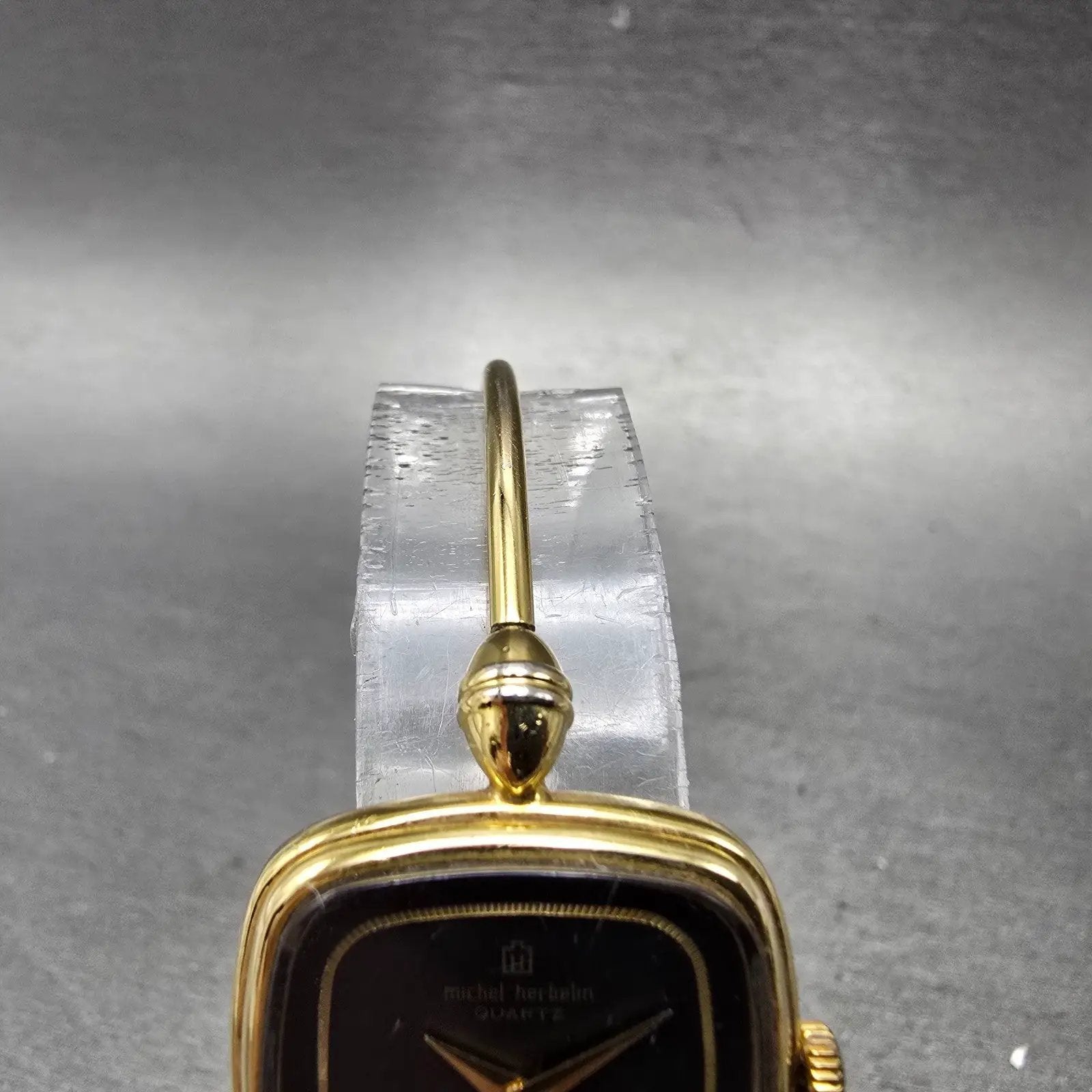 Michel Herbeln Watch Women 24mm Black Dial Gold Tone Square 9804 Vintage PARTS5
