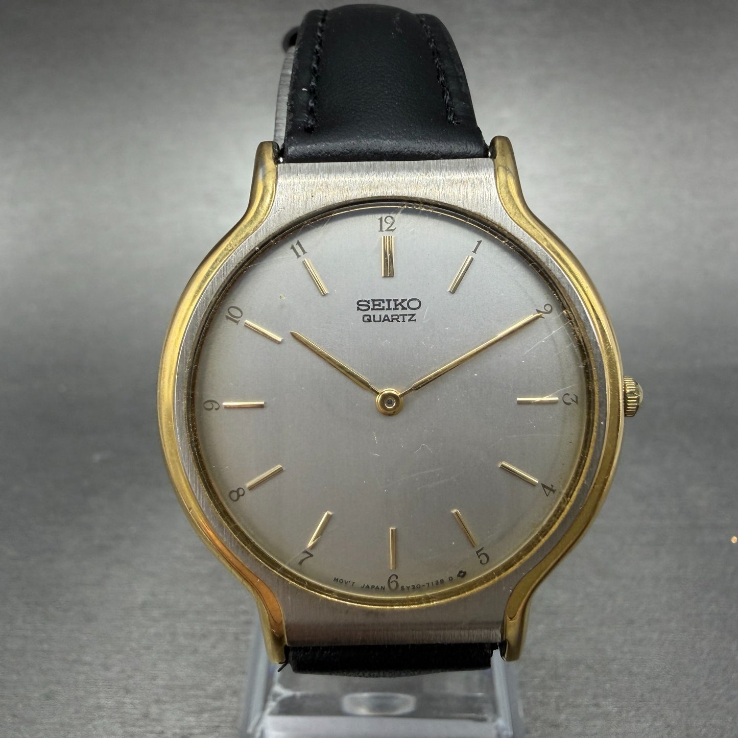 Seiko Watch Men 33mm Silver Dial Two Tone Round Vintage 5Y30-7010 New Battery0
