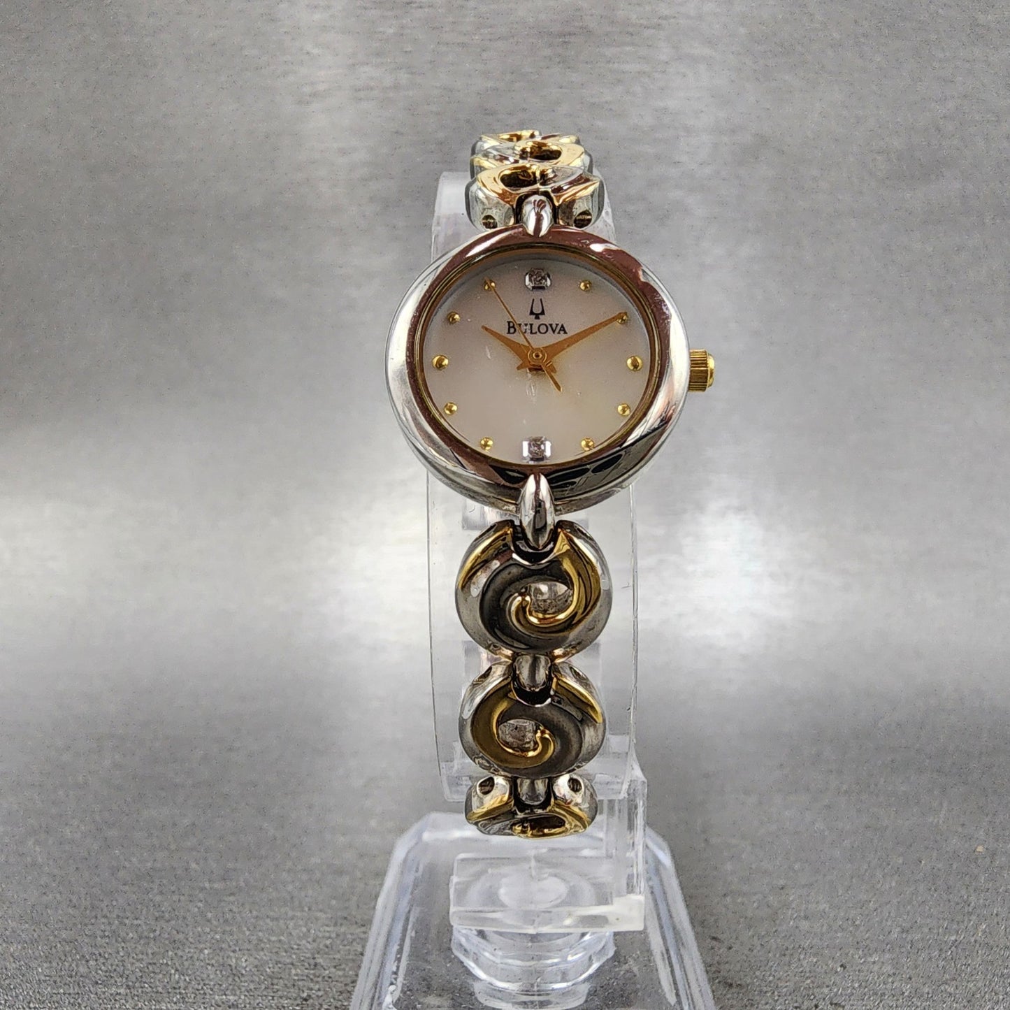 Bulova Diamond Watch Women 21mm MOP Dial Two Tone Round 98P003 New Battery5