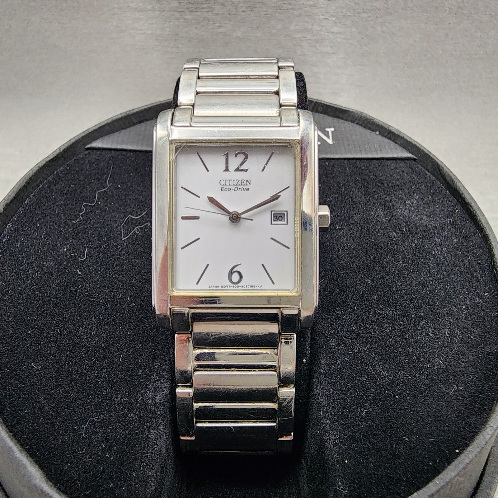 Citizen EcoDrive Tank Watch Women 26mm White Dial Silver Tone Date Runs0