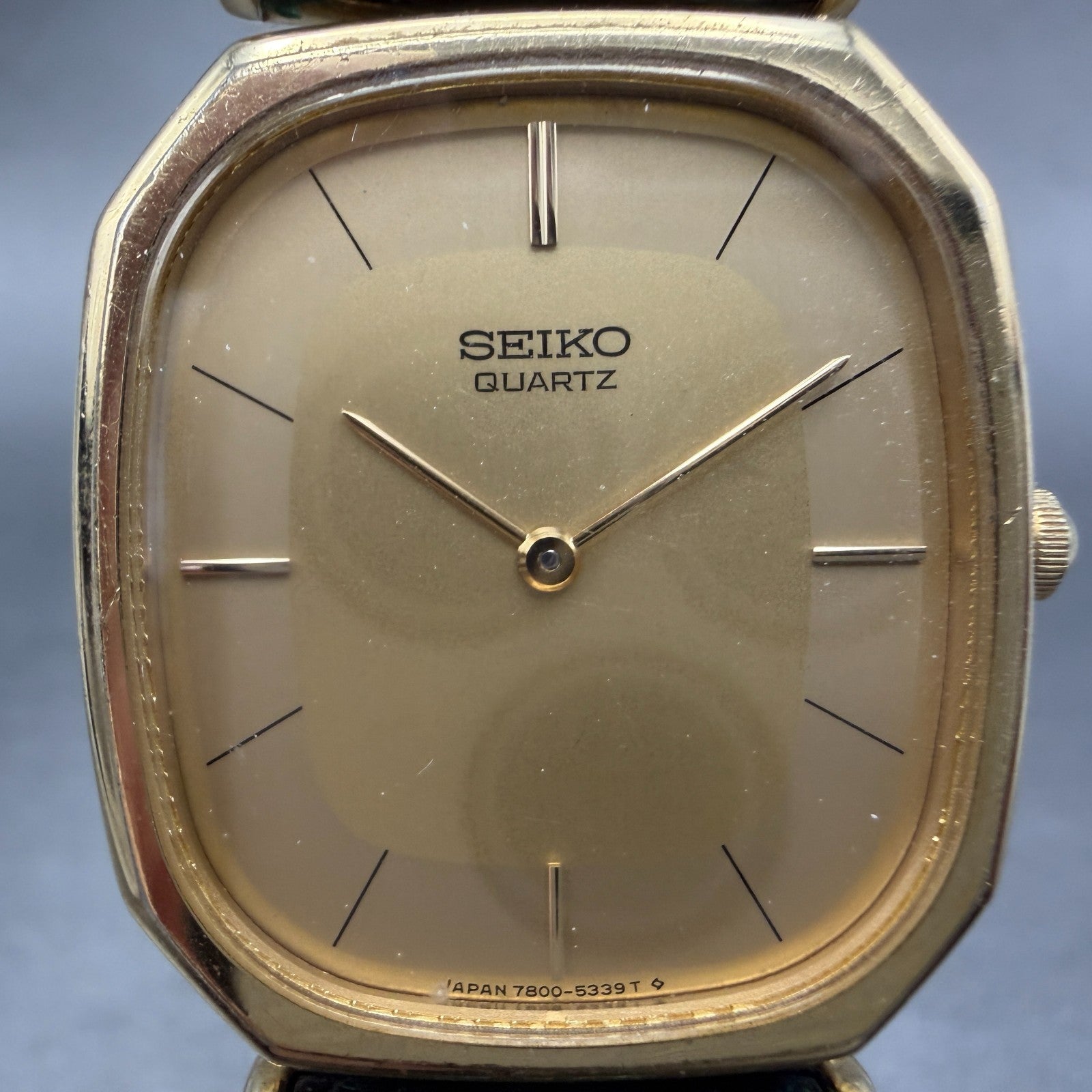 Seiko Watch Men 29mm Champagne Dial Gold Tone Oval 7800-5349 New Battery Vintage1