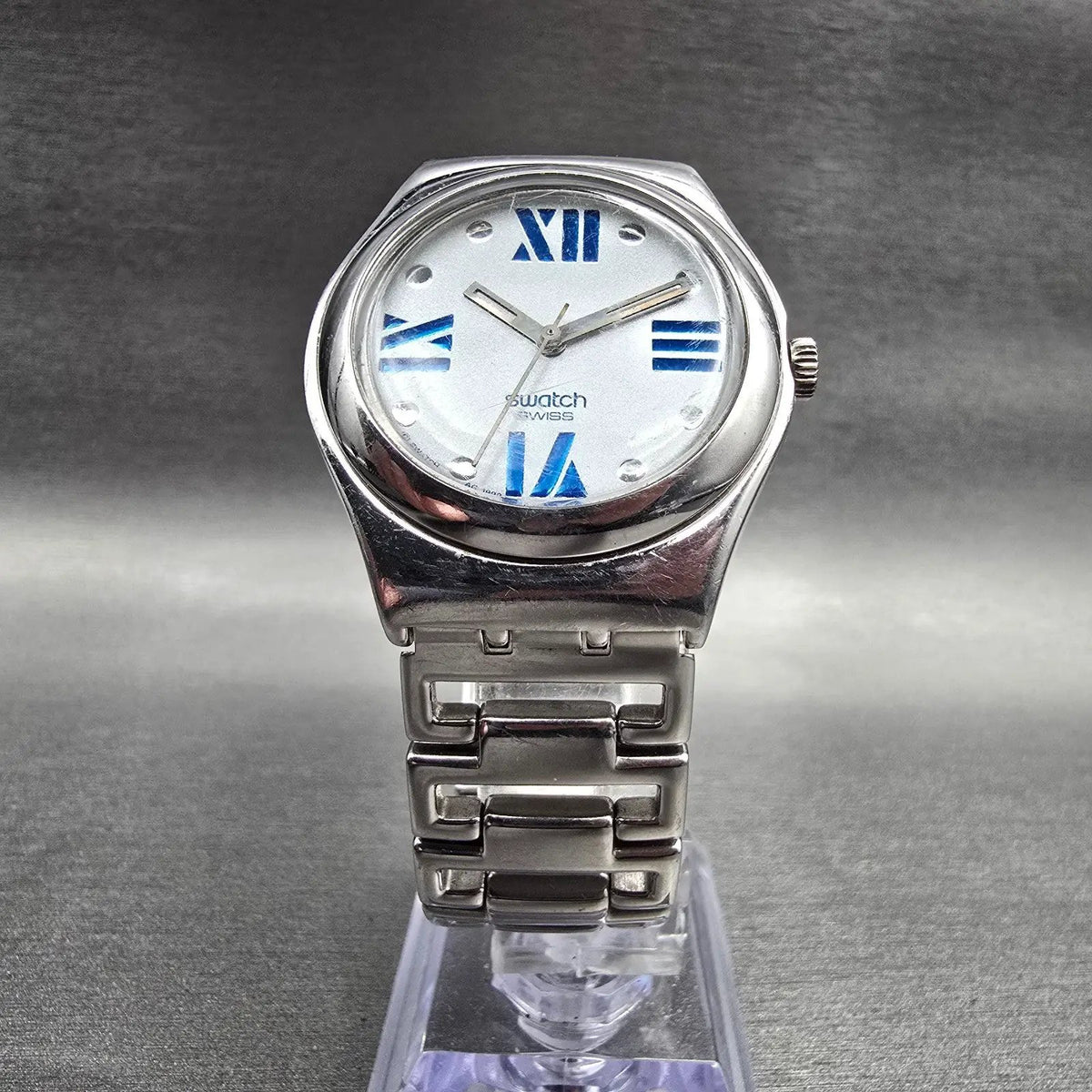 Swatch Sobriquet Watch Men 33mm Silver Dial Silver Tone Round YLS114G New Batt5