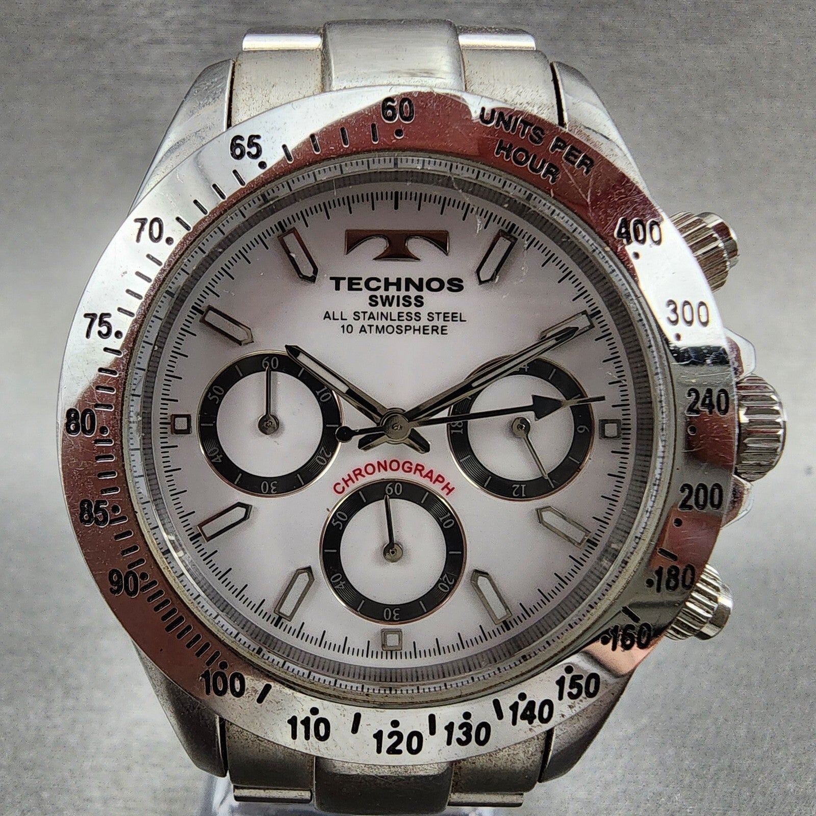 Technos Chronograph Watch Men 39mm White Dial Steel Round TGM615 New Battery1