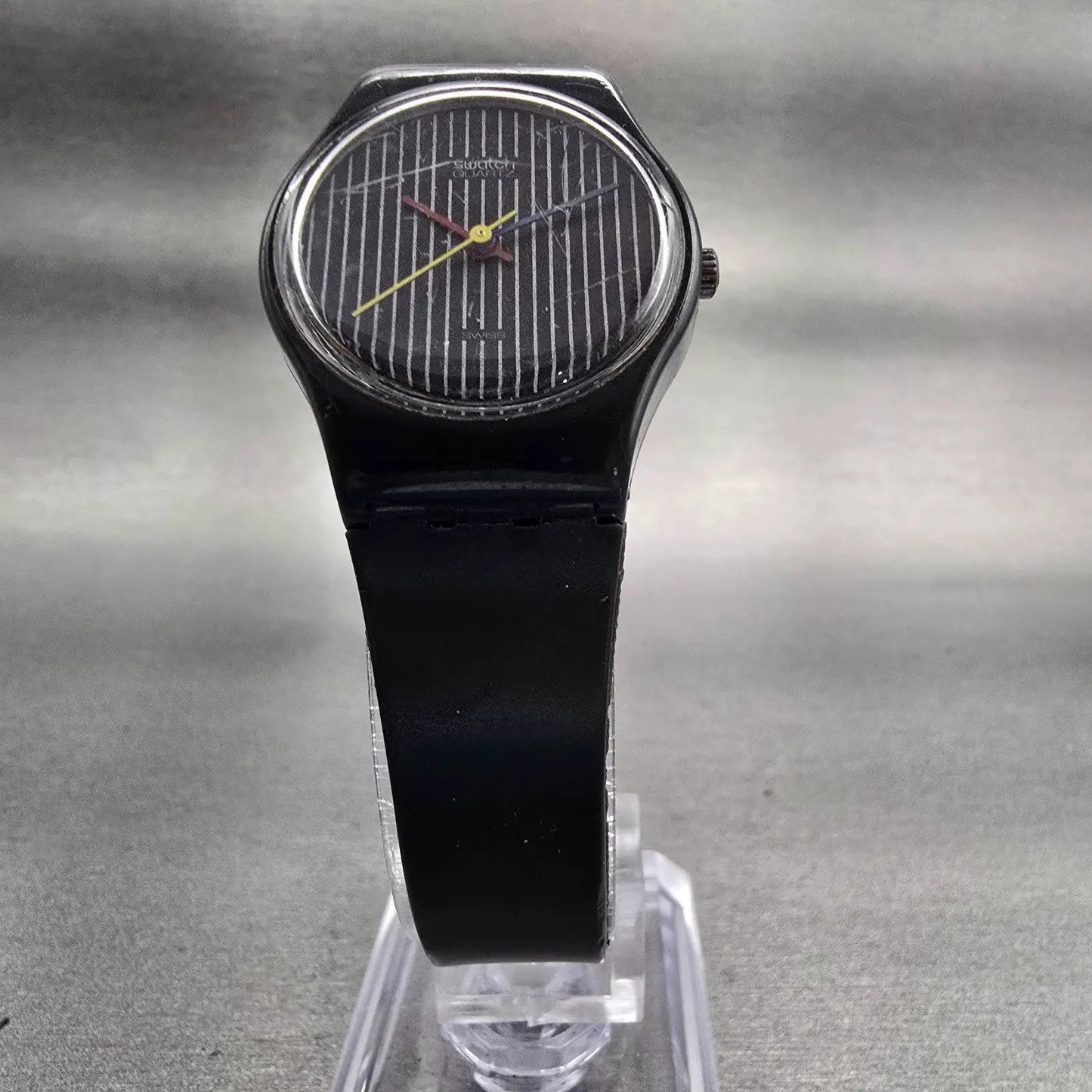 Swatch MISS PINSTRIPE Watch Women Black Dial Black Tone Round LA100 New Battery5