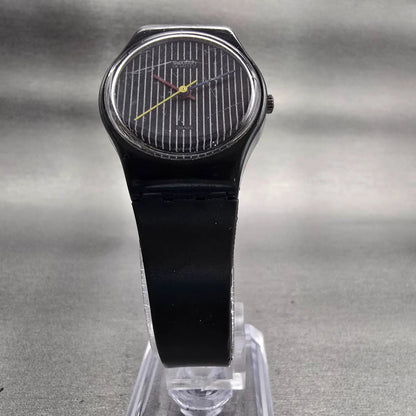 Swatch MISS PINSTRIPE Watch Women Black Dial Black Tone Round LA100 New Battery5