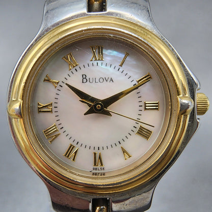Bulova Watch Women 24mm MOP Dial Two Tone Round 98L56 New Battery1