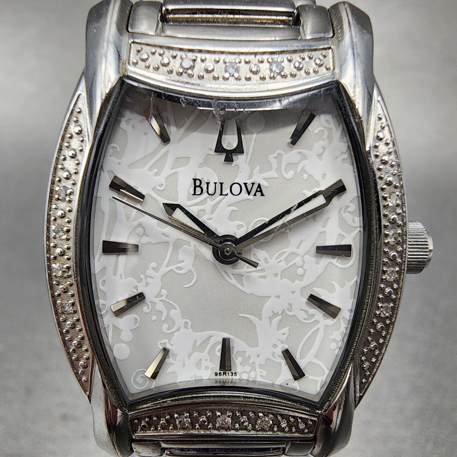 Bulova Watch Women 26mm White Dial Stainless Steel Tonneau 96R135 New Battery1