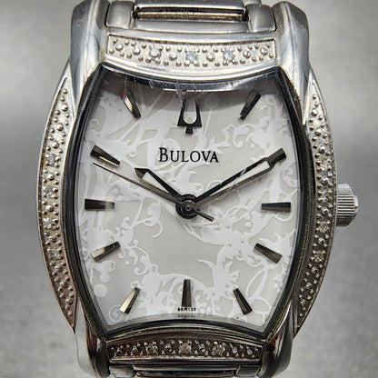 Bulova Watch Women 26mm White Dial Stainless Steel Tonneau 96R135 New Battery1