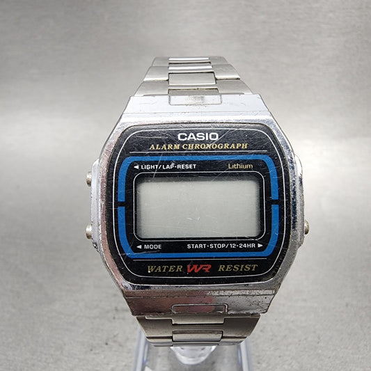 Casio A164W 593 Watch Men 34mm Digital Silver Tone Alarm Chrono VTG PARTS0