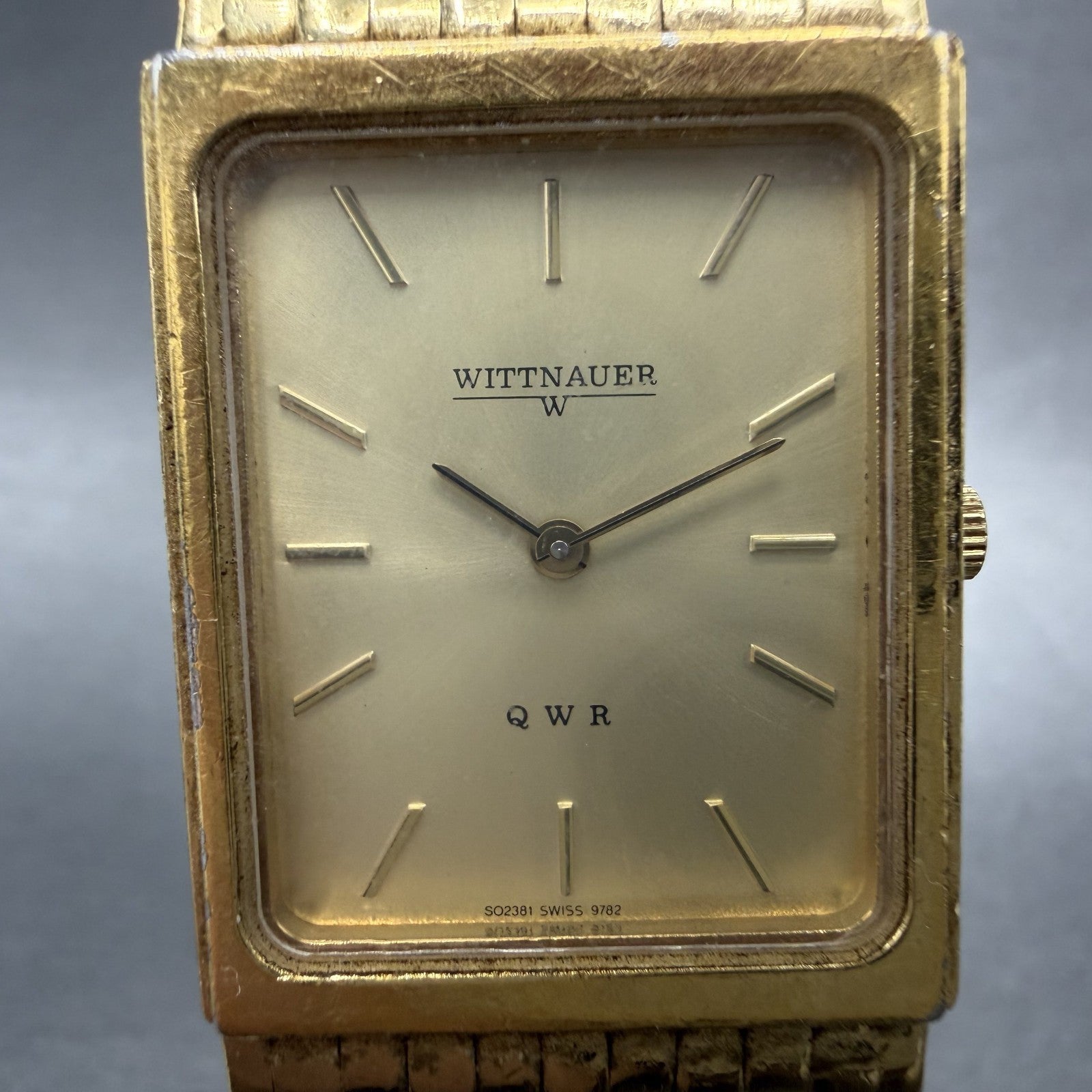 Wittnauer QWR Tank Watch Men 23mm Gold Dial Gold Tone Rectangle New Battery ABC1