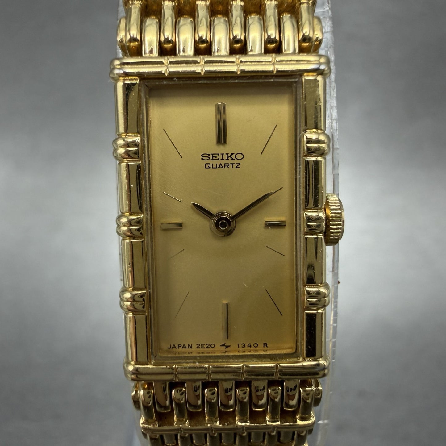 Seiko Tank Watch Women 12mm Champagne Dial Gold Tone 2e206109 New Battery AB1