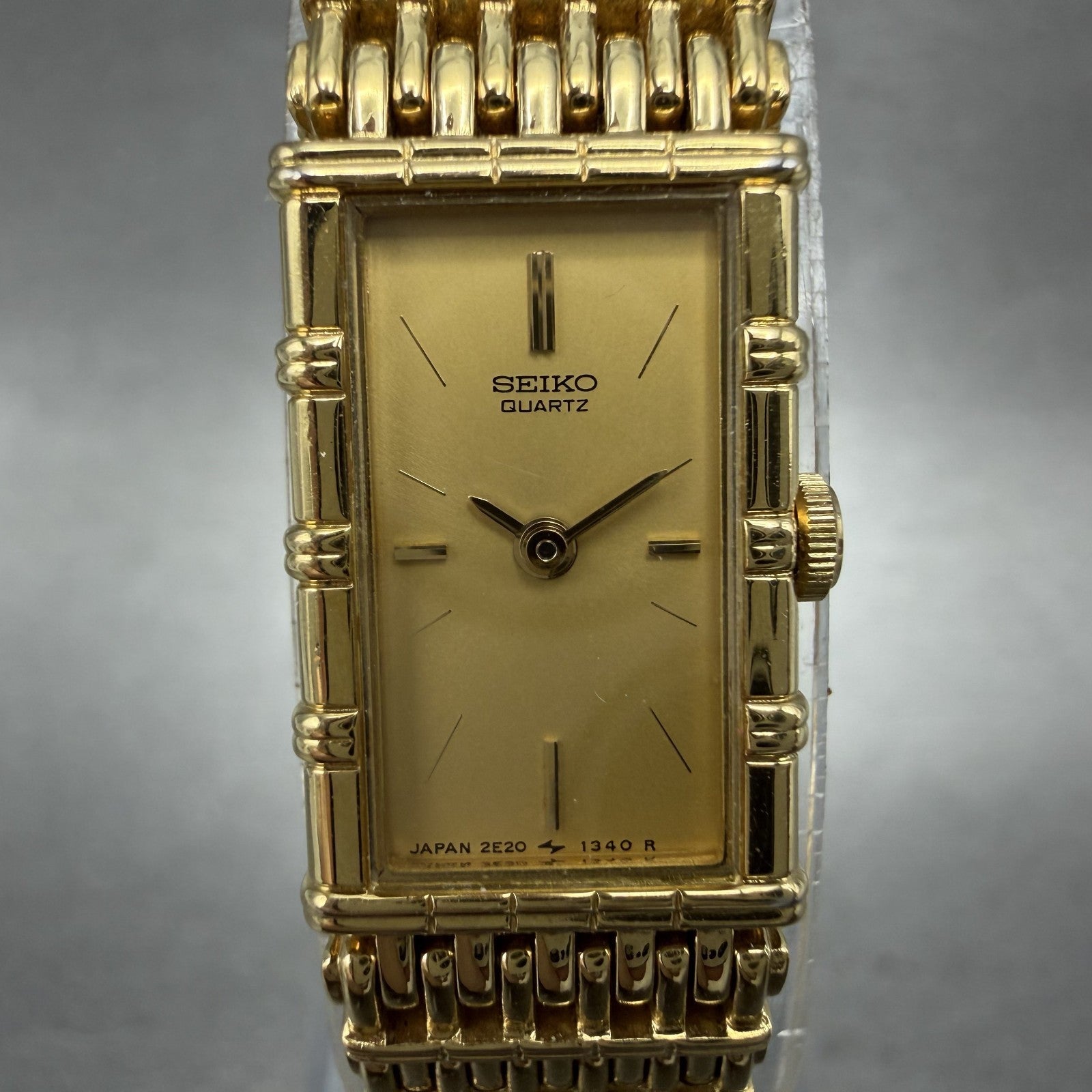 Seiko Tank Watch Women 12mm Champagne Dial Gold Tone 2e206109 New Battery AB1