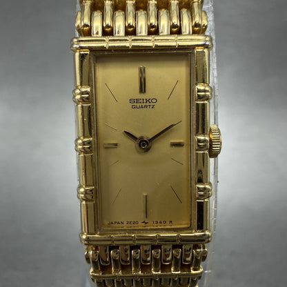 Seiko Tank Watch Women 12mm Champagne Dial Gold Tone 2e206109 New Battery AB1
