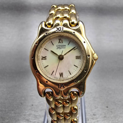 Citizen Elegance Watch Women 23mm MOP Dial Gold Tone Round 5930-F91342 New Batt0