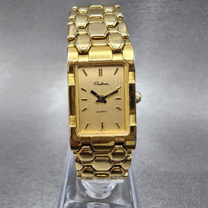 Bulova Tank Watch Women 17mm Gold Dial Gold Tone Rectangle 92H72 New Battery1