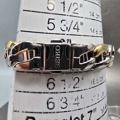 Seiko Solar Watch Women 19mm Silver Dial Two Tone Oval V115-0BY0 Runs10