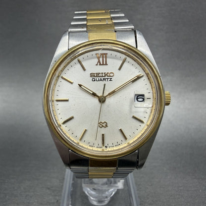 Seiko SQ Watch Men 33mm Silver Dial Two Tone Date 5y22-6009 New Battery0