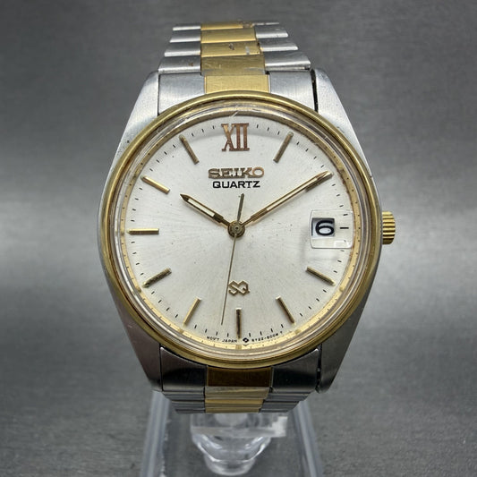 Seiko SQ Watch Men 33mm Silver Dial Two Tone Date 5y22-6009 New Battery0