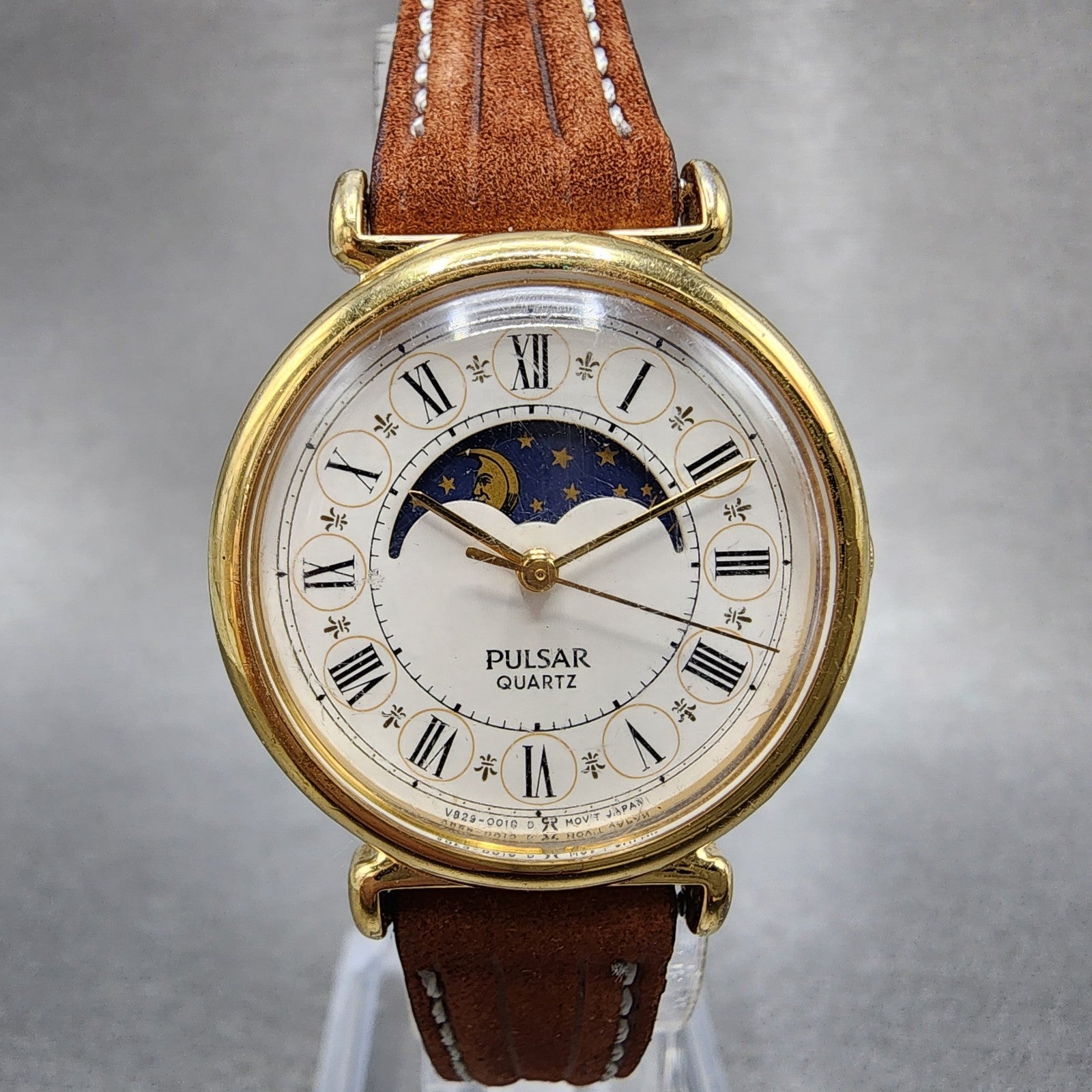 Pulsar Watch Women 26mm White Dial Gold Tone Sun Moon Round V8290010 New Batt0