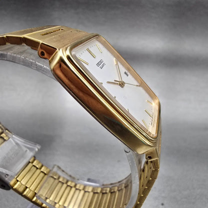 Seiko Watch Men 26mm White Dial Gold Tone Date Rectangle 5Y32-5A09 New Battery3