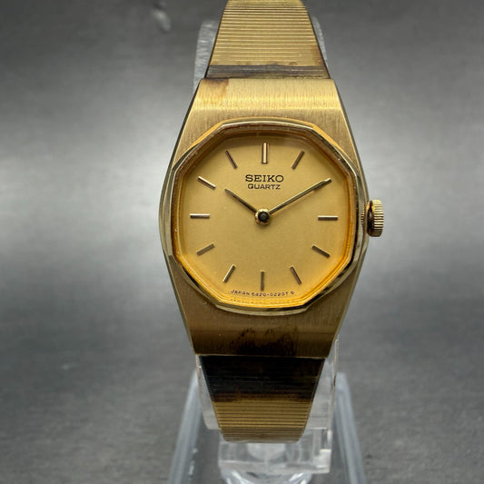 Seiko Watch Women 19mm Gold Dial Gold Tone Round 5420-5099 New Battery NOS0