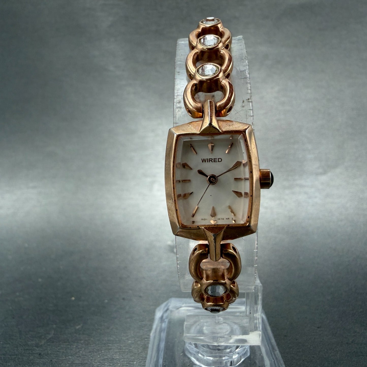 Seiko Wired Tank Watch Women 16mm White Dial Rose Gold Tone 1N01-0PA0 NewBattery5