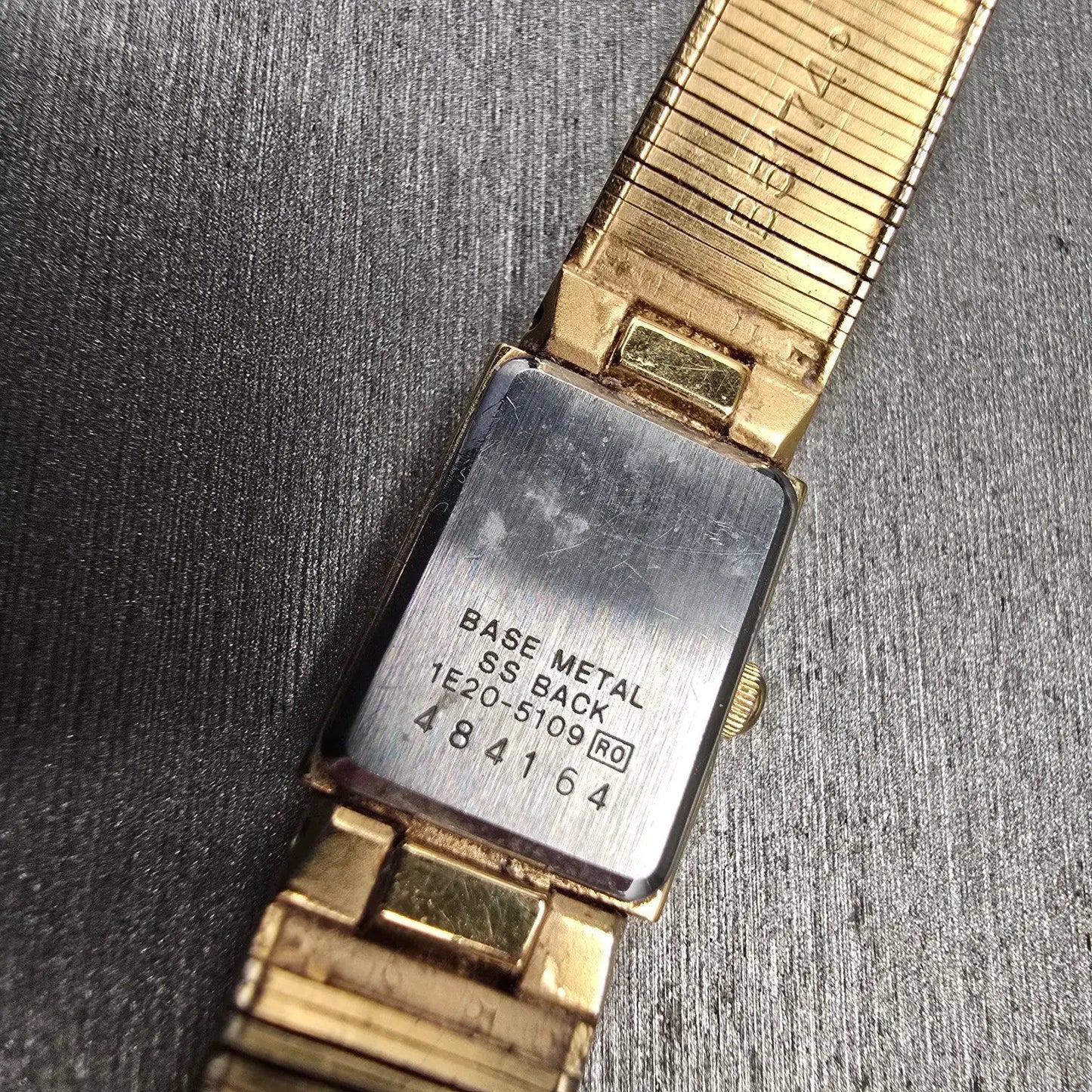 Seiko Watch Women 13mm Gold Dial Gold Tone Rectangle 1E20-5109 New Battery VTG10