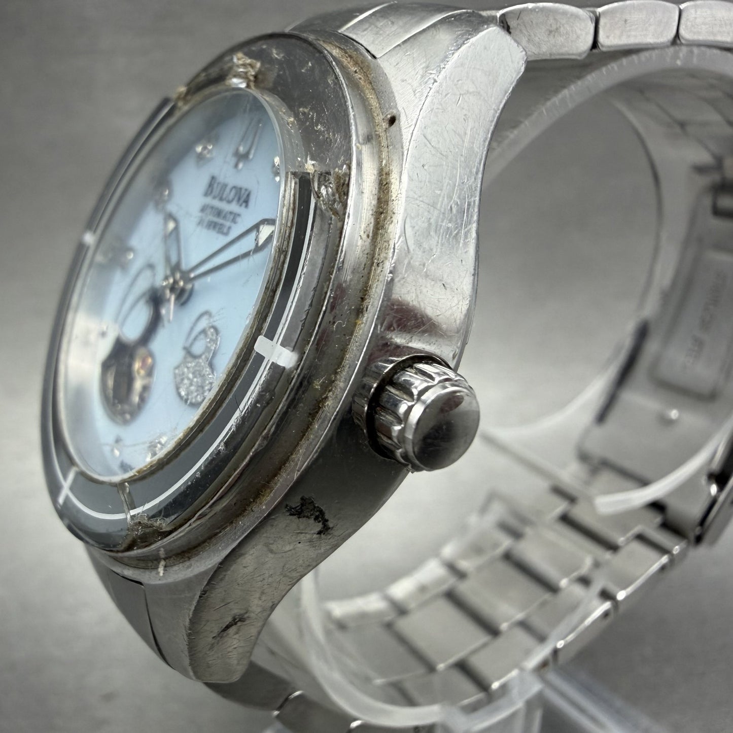 Bulova Automatic Watch Women 36mm MOP Heart Dial Silver Tone Round 96R151 Runs2