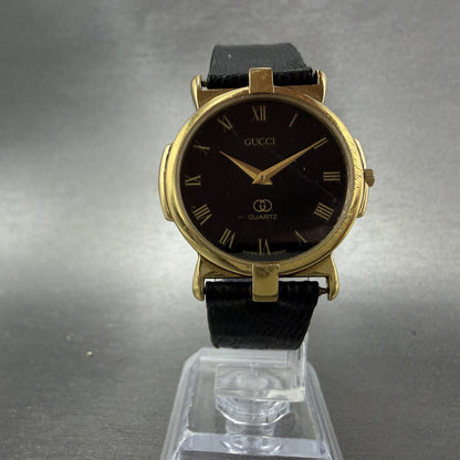Gucci Watch Men 31mm Black Dial Gold Tone Vintage Roman Numerals 3400F PARTS6