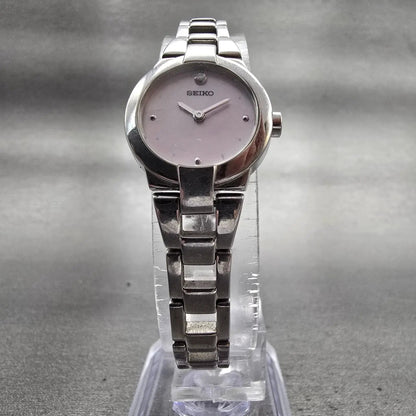 Seiko Watch Women 20mm Pink MOP Dial Silver Tone Round 1N00-0GM0 New Battery5