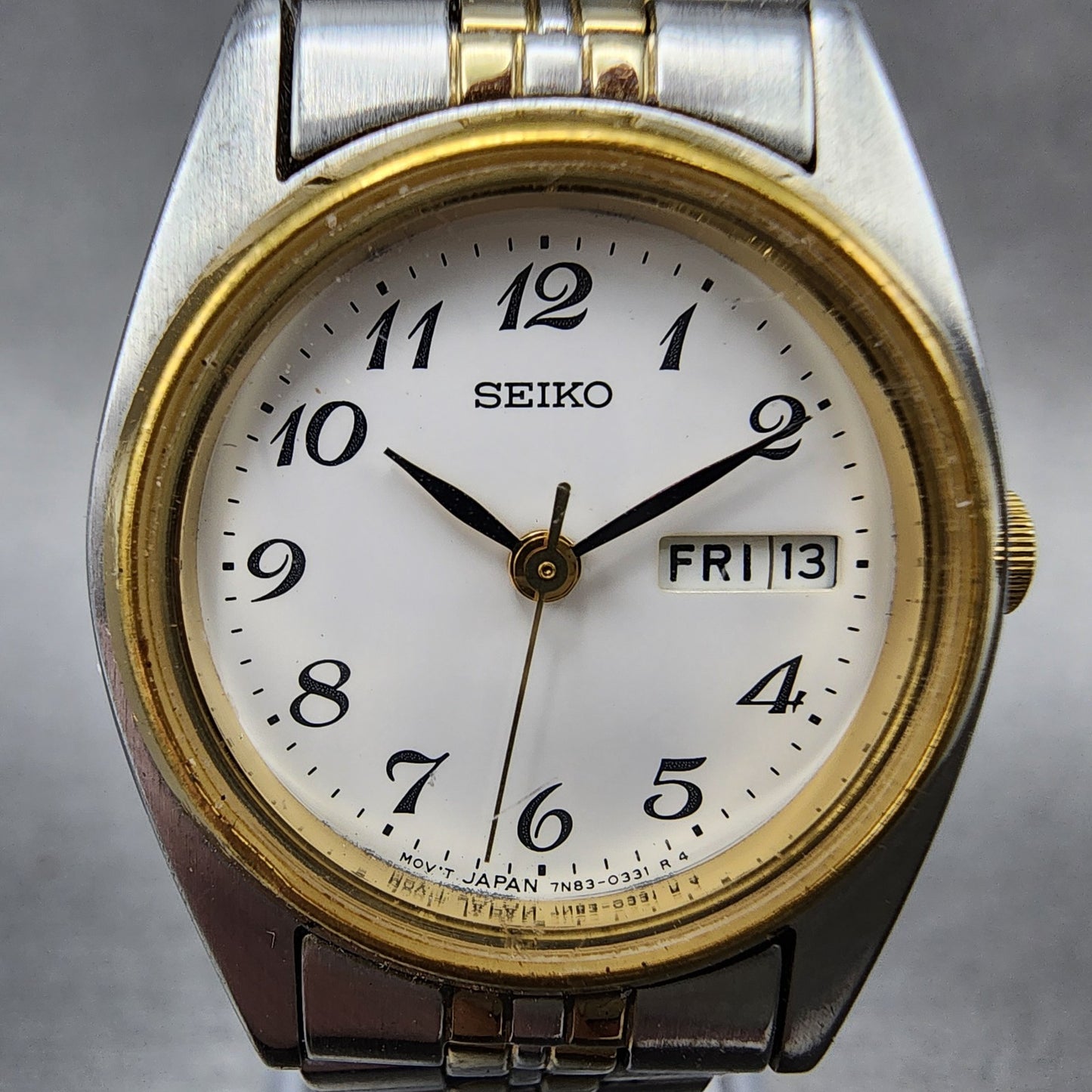 Seiko Watch Women 23mm White Dial Two Tone Daydate 7n830011 New Battery ABC1231