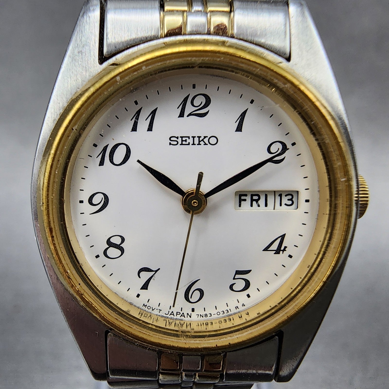 Seiko Watch Women 23mm White Dial Two Tone Daydate 7n830011 New Battery ABC1231