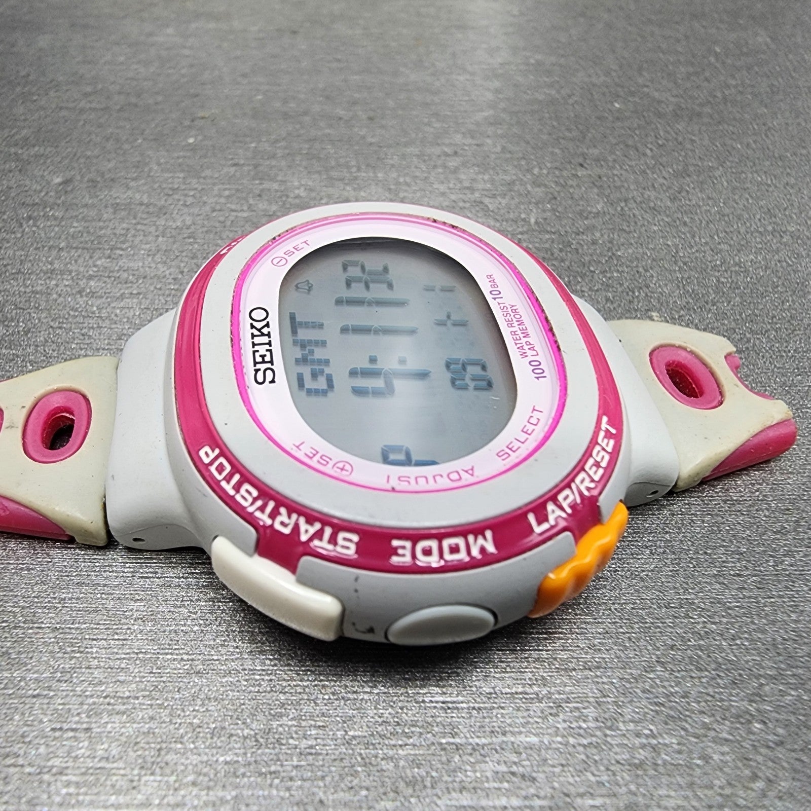 Seiko Digital Watch Women 40mm White Pink ALarm Chronograph S60100A0 New Batt3