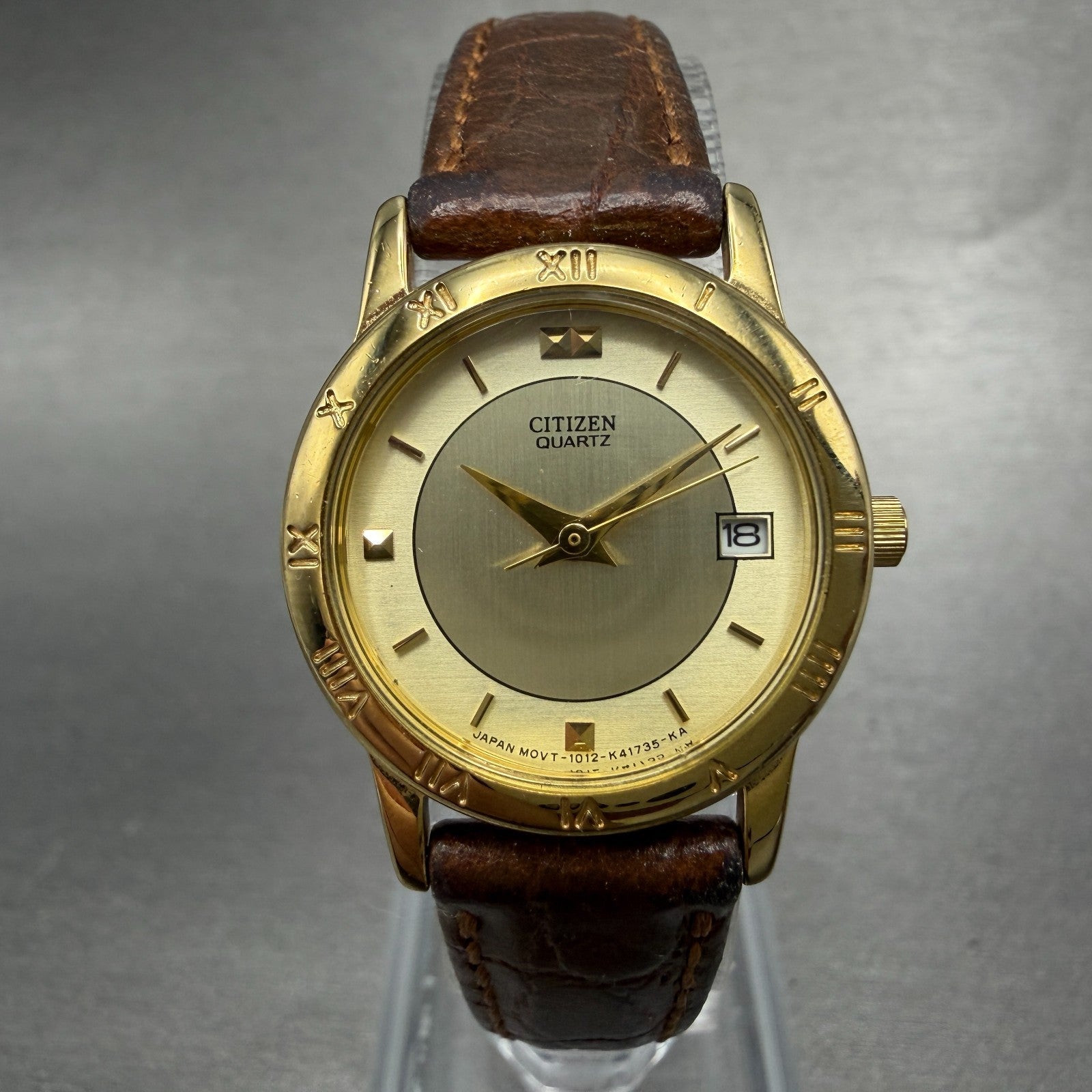 Citizen Watch Women 24mm Champagne Dial Gold Tone Date 1012-K13131 New Battery 50