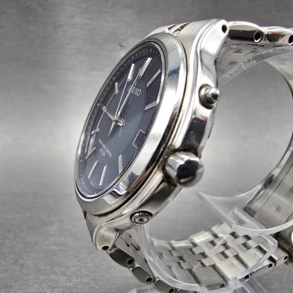 Seiko Solar Atomic Watch Men 38mm Blue Dial Steel Atomic Date 7B22-0AS0 PARTS!!!3