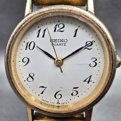Seiko Watch Women 23mm White Dial Gold Tone Round 7321-0100 New Battery VTG JP31