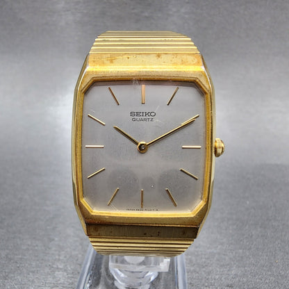 Seiko Tank Watch Men 26mm Gray Dial Gold Tone Rectangle 6530-5080 New Battery