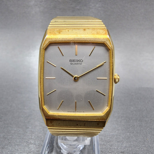 Seiko Tank Watch Men 26mm Gray Dial Gold Tone Rectangle 6530-5080 New Battery