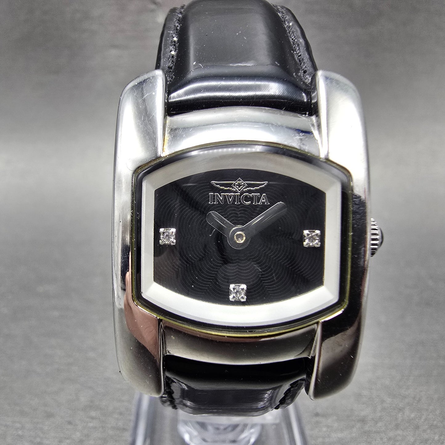 Invicta Tank Watch Women 24mm Black Dial Silver Tone Rectangle 2189 New Battery0