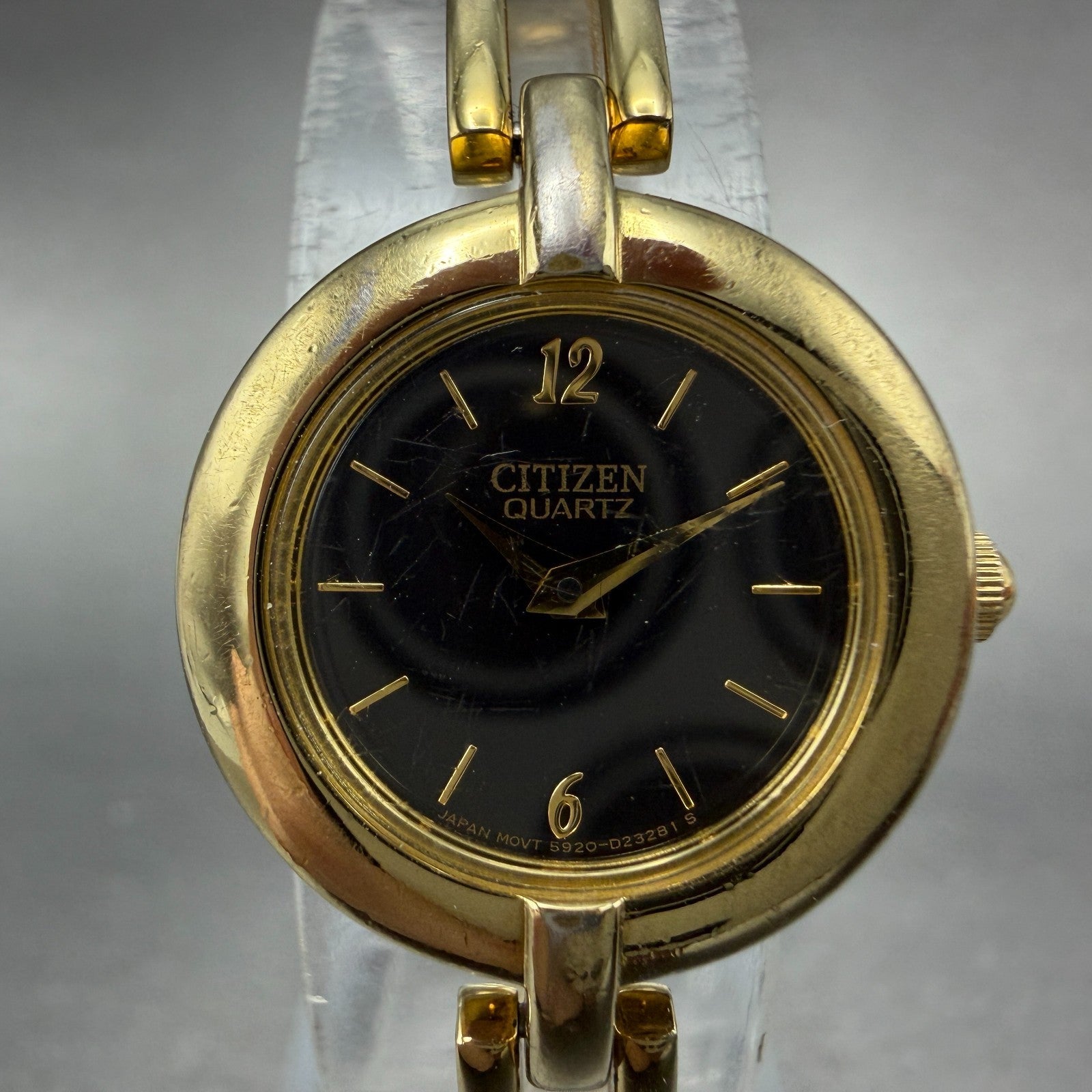 Citizen Watch Women 20mm Black Dial Gold Tone Round 5920-S99183 New BatteryK1