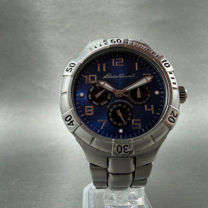 Eddie Bauer Watch Men 40mm Blue Dial Silver Tone Daydate Round New battery5
