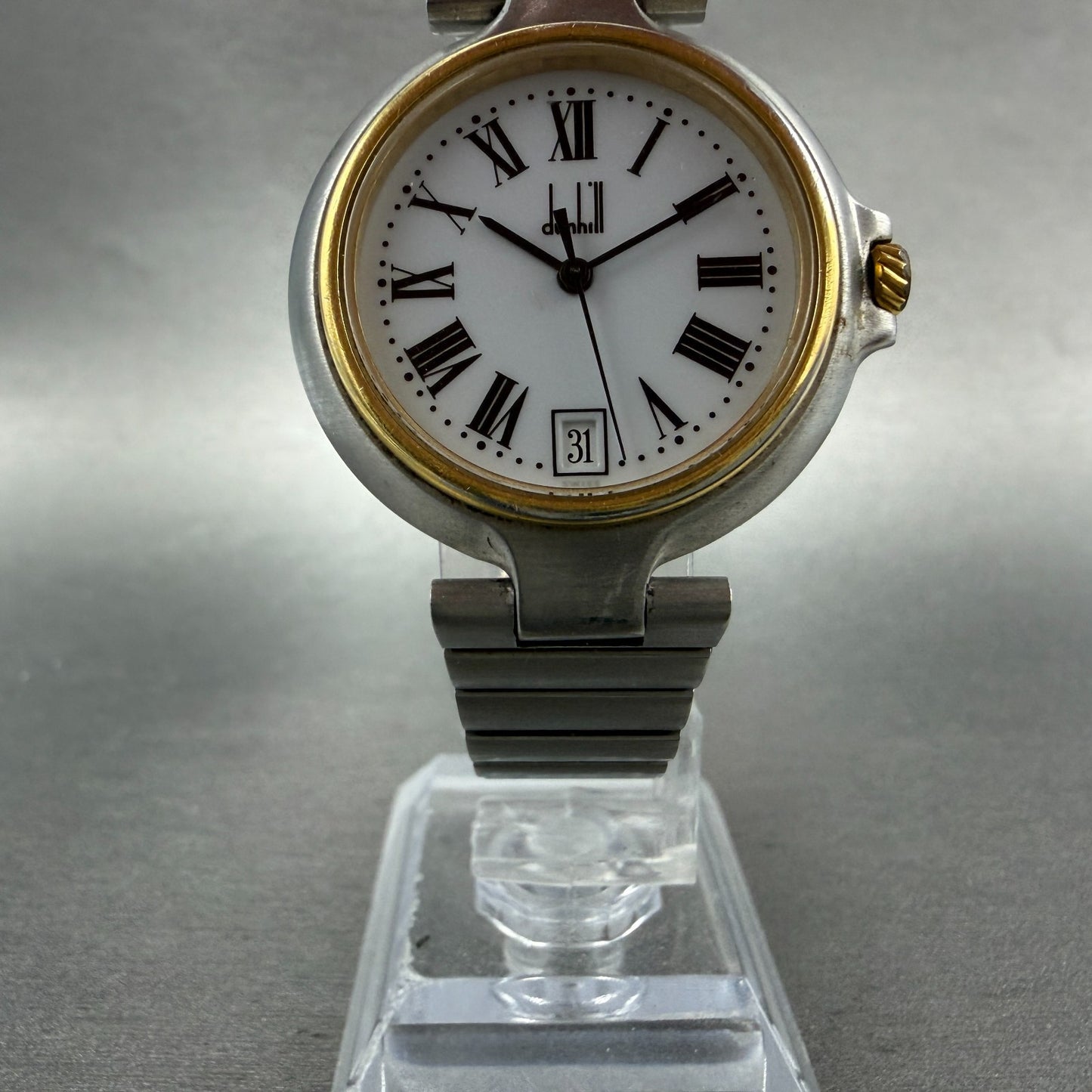 Dunhill Millennium Watch Men 32mm White Dial Two Tone Date Round New Battery5
